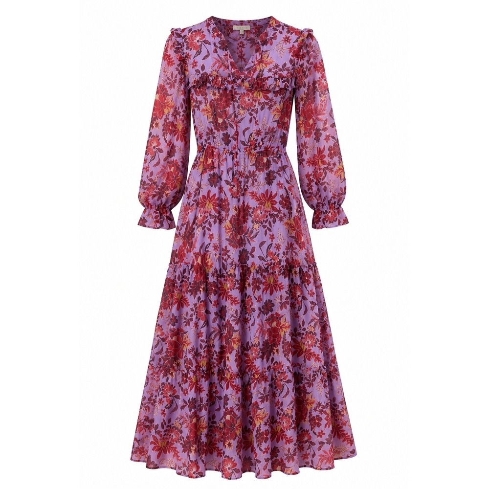 Skies Are Blue Womens SM Walk On By Floral Tiered Maxi Dress Boho Ruffle